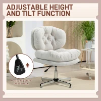 HOMCOM Computer Desk Chair, Armless Office Chair with Wide Padded Seat and Adjustable Height, Cream White(m-5)