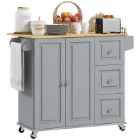 HOMCOM Kitchen Island on Wheels, Kitchen Cart with Drop Leaf, Drawers, Grey(m-2)