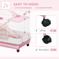 PawHut 32"L 4-Level Small Animal Cage with Universal Lockable Wheels, Slide-out Tray for Bunny, Chinchillas, Ferret, Pink(m-5)