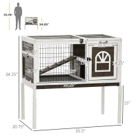 PawHut Wood Rabbit Hutch, Elevated Guinea Pig Cage with Run, Coffee(m-3)