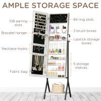 HOMCOM Jewellery Cabinet with Full-Length Mirror and Shelf, Jewellery Armoire, Lockable Storage Organizer for Dressing Room, White(m-4)
