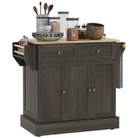 HOMCOM Triple-Cabinet Kitchen Island on Wheels, Kitchen Storage Cabinet with Drawers, Rolling Utility Cart Brown(m-11)
