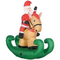 HOMCOM 6ft Christmas Inflatables Outdoor Decorations Santa Claus Riding a Rocking Horse, Blow-Up Yard Christmas Decor with LED Lights Display(m-1)