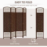HOMCOM 4 Panel Folding Room Divider Portable Privacy Screen Wave Fiber Room Partition for Home Office Brown(m-4)