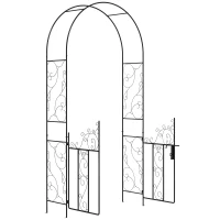 Outsunny 89.25" Metal Garden Arch with Gate, Garden Arbor Trellis for Climbing Plants, Roses, Vines, Wedding Arch, Black(m-1)
