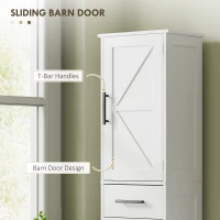 HOMCOM Farmhouse Linen Closet with Drawer, 67" Tall Bathroom Storage Cabinet with Barn Doors and Adjustable Shelves, White(m-4)