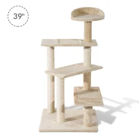 PawHut 39” Scratching Cat Tree Scratcher Revolving Steps Climbing Tower Post Pets Furniture Beige(m-11)