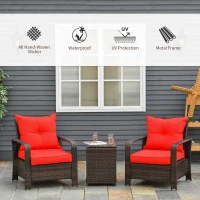 Outsunny 3 Piece Patio Furniture Set, PE Wicker Storage Table & Chairs, Red(m-4)