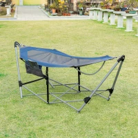 Outsunny Foldable Outdoor Hammock with Stand, Portable Hammock Bed with Carrying Bag and Pocket for Travel, Beach, Backyard, Patio, Hiking, Dark Blue(m-8)
