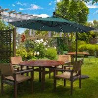 Outsunny 10ft Outdoor Cantilever Umbrella Patio Solor Banana Umbrella with Lights Adjustable Angle for Patio Backyard Dark Green(m-7)