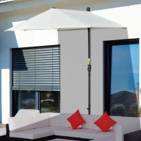 Outsunny 6.6 x 6ft Half Patio Umbrella Outdoor Parasol with Double-Sided Canopy, Crank Handle, Base for Garden, Balcony, Cream(m-8)