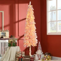 HOMCOM 6' Flocked Christmas Trees, Pencil Prelit Artificial Christmas Tree with Snow Downswept Branches, Pink(m-10)