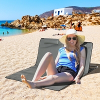 Outsunny Set of 2 Sun Lounger Beach Mat Folding Lounge Chair Mat with Adjustable Back Steel Frame Head Pillow Carry Bag Grey