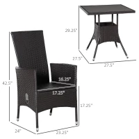 Outsunny 3 Piece Patio Bistro Set, PE Wicker Furniture Conversation Set w/ Tufted Cushion Reclining Chairs & Coffee Table, Cream(m-3)