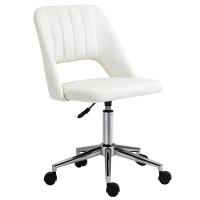 Vinsetto Modern Mid Back Office Chair with Velvet Fabric, Swivel Computer Armless Desk Chair with Hollow Back Design for Home Office, Cream White(m-11)
