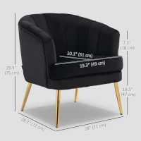 HOMCOM Fabric Armchair, Modern Accent Chair with Gold Metal Legs for Living Room, Bedroom, Home Office, Black(m-3)