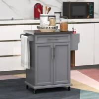 HOMCOM Kitchen Island on Wheels, Rolling Kitchen Cart with Stainless Steel Countertop, Drawer, Towel Rack and Spice Rack, Utility Storage Trolley, Gray(m-10)