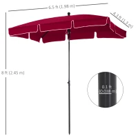 Outsunny 6.5x4ft Rectangle Patio Umbrella Aluminum Tilt Adjustable Garden Parasol Sun Shade Outdoor Canopy Red(m-3)