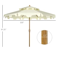 Outsunny 9' Patio Umbrella with Push Button Tilt and Crank, Double Top Ruffled Outdoor Market Table Umbrella with 8 Ribs, for Garden, Deck, Pool, Cream White(m-3)