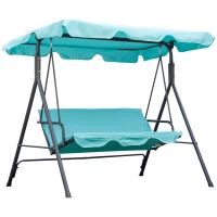 Outsunny 3-Seat Outdoor Patio Swing Chair with Removable Cushion, Steel Frame Stand and Adjustable Tilt Canopy for Patio, Garden, Poolside, Balcony, Backyard, Green(m-11)