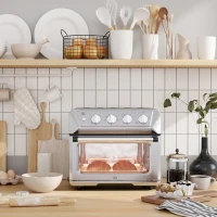 HOMCOM Air Fryer Toaster Oven, 21QT 7-In-1 Convection Oven Countertop, Warm, Broil, Toast, Bake and Air Fry, Accessories Included, 1800W, Stainless Steel Finish(m-10)