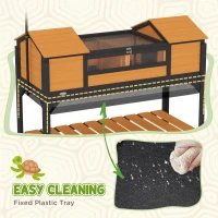 PawHut Tortoise Enclosure Tortoise House with Adjustable Lamp Holder Storage Shelf, Dual Main Houses, Openable Lid, Yellow(m-6)
