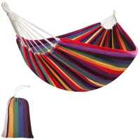 Outsunny 114" Outdoor Hammock, Extra Large Brazilian Style Hammock Cotton, Portable Hanging Camping Bed for Patio Backyard Lounging w/ Carrying Bag, Rainbow Stripe, Multi-colour(m-2)
