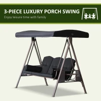 Outsunny 3-Seat Patio Swing Chair, Outdoor Porch Swing Glider with Adjustable Canopy, Removable Cushion, Pillows and Side Trays, for Garden, Poolside, Backyard, Black(m-7)