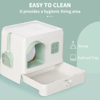 PawHut Cat Litter Box with Scoop, Deodorants, Front Entrance, Drawer Pan, 20" x 16" x 16", White(m-4)