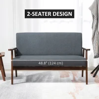 HOMCOM Compact Loveseat Sofa Couch Linen Fabric Double Seat Sofa with Rubber Wood Legs Dark Grey(m-7)