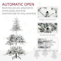 HOMCOM 7ft Artificial Prelit Christmas Tree with Warm White LED Light and Snow Flocked Branches, Metal Base(m-7)