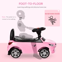 Aosom Kids Ride On Push Car, Foot-to-Floor Walking Sliding Toy Car for Toddler with Working Horn, Music, Headlights and Storage, Pink(m-6)