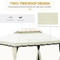 Outsunny 10 x 13ft Aluminum Frame Gazebo Canopy Double Tier Garden Shelter with Netting and Curtains, Cream White(m-4)