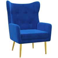 HOMCOM Fabric Wingback Armchair, Modern Accent Chair with Gold Metal Legs for Living Room, Bedroom, Home Office, Blue(m-11)