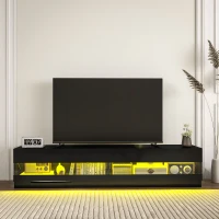 HOMCOM Lighted TV Stand for TVs up to 75", TV Cabinet with Storage for Living Room, High Gloss Black(m-10)