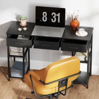 HOMCOM 47" Small Computer Desk, Writing Desk with Fabric Drawers, Home Office Desk with Adjustable Shelves, Black(m-8)