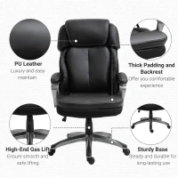 Vinsetto High Back Executive Chair Computer Ergonomic Task Seat PU Leather Swivel Chair for Office with Padded Armrests, Adjustable Height, Black(m-7)