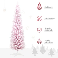 HOMCOM 6ft Flocked Christmas Tree, Pencil Artificial Christmas Tree with Realistic Branches, Pink(m-4)