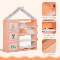 Qaba Kids Toy Storage Organizer with 4 Bins, Storage Cabinets, Bookshelf and 4-Layers Toy Collection Shelves, Orange(m-5)