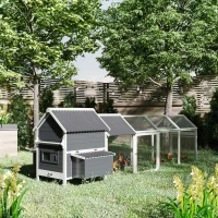 PawHut 162" Large Chicken Coop Wooden for 6-8 Chickens with Handles, Outdoor Chicken Cage Hen House with 2 Nesting Boxes, Water-resistant Roof, Removable Tray, Ramp, Storm Gray(m-10)