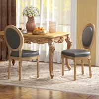 HOMCOM Dining Chairs Set of 2, French Vintage Style Kitchen Chairs with PU Leather Upholstery and Wooden Legs for Dining Room(m-8)