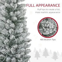 HOMCOM 7ft Artificial Prelit Christmas Tree with Warm White LED Light, Snow Flocked Branches, Metal Base, Pencil Xmas Tree(m-6)