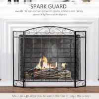 HOMCOM 3-Panel Folding Fireplace Screen, Home Steel Fire Spark Guard for Wood Burning with Decorative Vine Pattern, 41.25" x 31.75", Black(m-4)