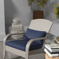 Outsunny Adirondack Chair, Outdoor Wicker Rocking Chair with High Back, Seat Cushion and Pillow for Porch, Balcony, Dark Blue(m-9)