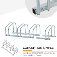 Soozier 4-Bike Bicycle Floor Parking Rack Cycling Storage Stand Garage Organizer for Indoor and Outdoor Use Silver(m-5)