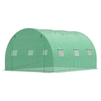 Outsunny 13' x 10' x 6.6'  Walk-in Polytunnel Greenhouse, Outdoor Garden Tunnel Greenhouse Tent with Zipped Roll-Up Door and 6 Mesh Windows, Green(m-2)