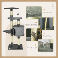 PawHut 46Inch Scratching Cat Tree, Multi Level Cat Tower for Large Cats Adult with Toys and Condo, Grey(m-5)