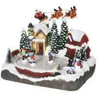 HOMCOM Christmas Village, Santa and Deer Skating Pond Animated Winter Wonderland Set with Multicolored LED Light, Plug-In Christmas Decoration(m-11)