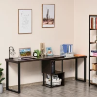 HOMCOM 55" 360 Degree Rotating Corner L-Shaped Computer Desk with Storage Shelves, Home Office Study Writing Workstation Modern Space-Saving Design, Coffee(m-5)