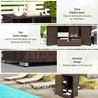 Outsunny Outdoor Storage Cabinet with Shelves, Rattan Pool Towel Storage Cabinet with Removable Shelf & Drawer, Mixed Brown(m-6)